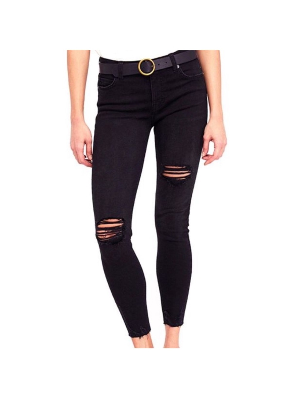 Free People Shark Bite Blue Distressed Skinny Jeans
